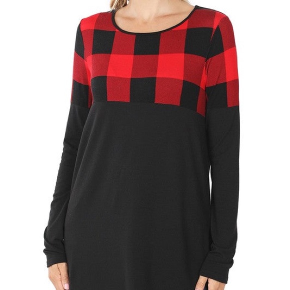 Red & Black Buffalo Plaid Top